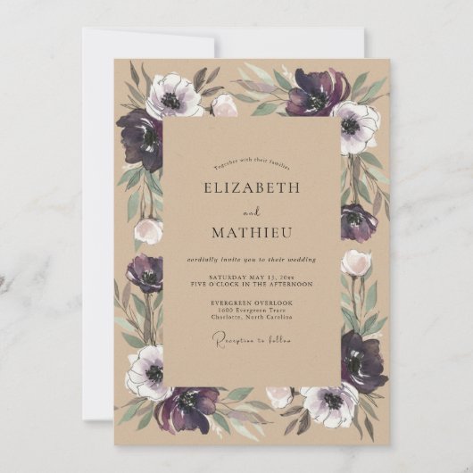 Invitation Mariage Kraft Anémone prune (Devant)