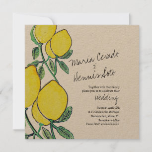 Invitation Mariage Kraft de citron à l'aquarelle écriture man