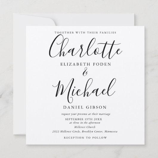 Invitation Mariage Kraft Élégant Script Noir Rustique (Devant)