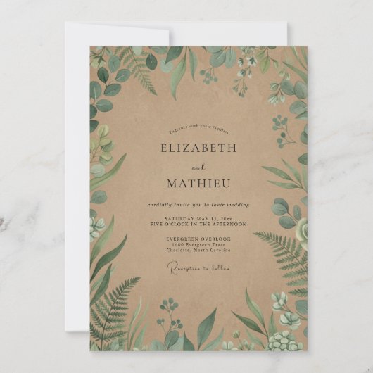 Invitation Mariage Kraft Eucalyptus Fougère (Devant)