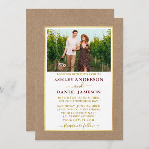 Invitation Mariage Kraft Gold de Bourgogne moderne