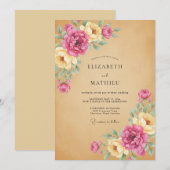 Invitation Mariage Kraft Paeonie Rose (Devant / Derrière)
