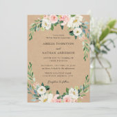 Invitation Mariage Kraft Rustique à l'Arche Florale Rose (Debout devant)