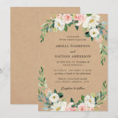 Invitation Mariage Kraft Rustique à l'Arche Florale Rose (Devant / Derrière)
