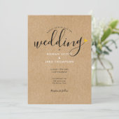 Invitation Mariage Kraft Rustique Cœur Doré Chic (Debout devant)