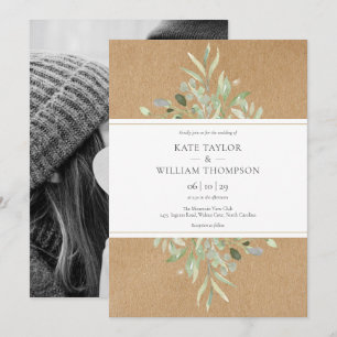 Invitation Mariage Kraft Rustique de verdure botanique Photo