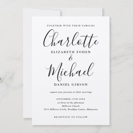 Invitation Mariage Kraft Rustique Écriture Signature Noire  (Devant)