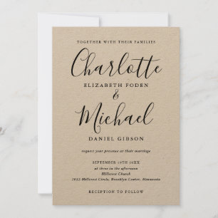 Invitation Mariage Kraft Rustique Écriture Signature Noire