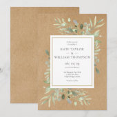Invitation Mariage Kraft Rustique Feuillage Aquarelle (Devant / Derrière)
