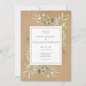 Invitation Mariage Kraft Rustique Feuilles de Printemps (Devant)