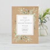 Invitation Mariage Kraft Rustique Feuilles de Printemps (Debout devant)