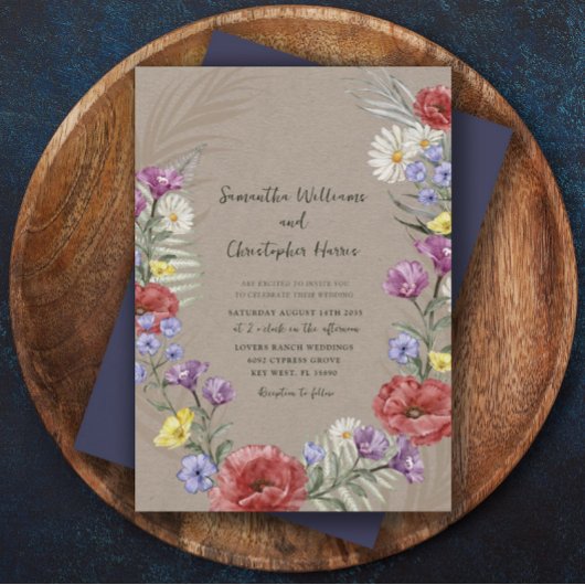 Invitation Mariage Kraft & Violet Bohème Fleur Sauvage