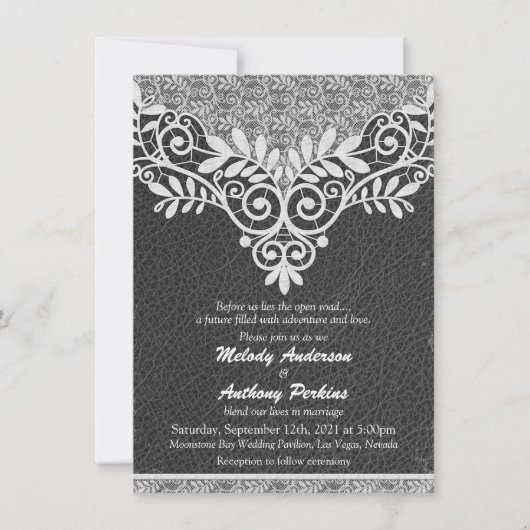 Invitation Mariage Lace Leather Russe Black White Biker (Devant)