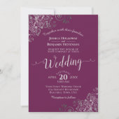 Invitation Mariage Lacy Silver Elegant Cassis Purple Magenta (Devant)