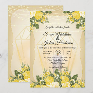 Invitation Mariage Lanterne Dorée et Fleur Jaune