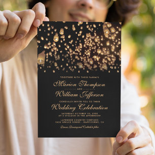 Invitation Mariage Lanternes Élégantes Rustiques Bougie Vœu d