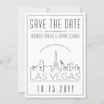 Invitation Mariage Las Vegas | Skyline stylisée Enregistrer l<br><div class="desc">Un mariage unique à l'abri de l'invitation à un mariage qui se déroule dans la belle et lumineuse ville de Las Vegas. Cette invitation présente une illustration stylisée de l'horizon unique de la ville avec son nom en dessous. Cette information est suivie par vos informations de jour de mariage dans...</div>