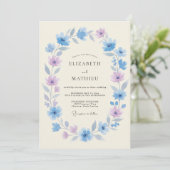 Invitation Mariage Laurier Fleur Bleu Ciel (Debout devant)