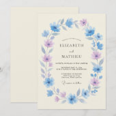 Invitation Mariage Laurier Fleur Bleu Ciel (Devant / Derrière)
