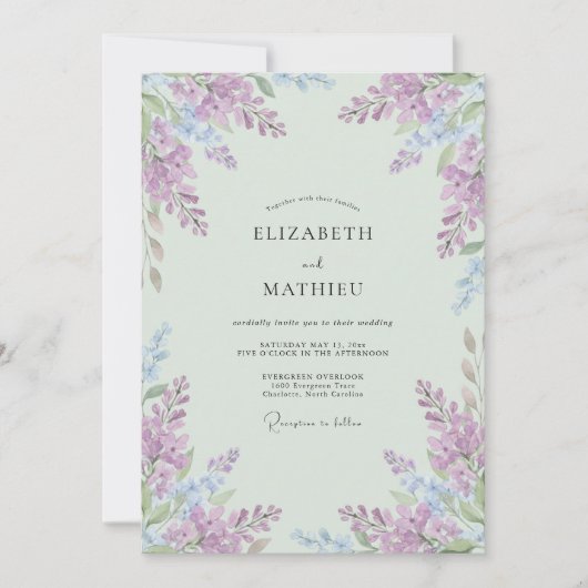 Invitation Mariage Lavande Aérée Vert Menthe (Devant)