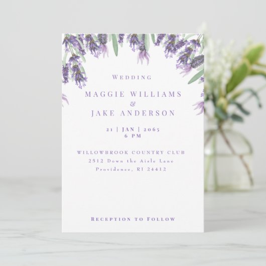 Invitation Mariage Lavande aquarelle (Debout devant)