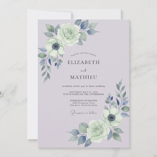 Invitation Mariage Lavande Armoise Ranunculus Sage (Devant)