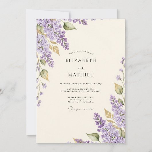 Invitation Mariage Lavande Charmant Lilas (Devant)