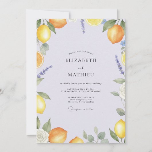 Invitation Mariage Lavande Citron Eucalyptus (Devant)