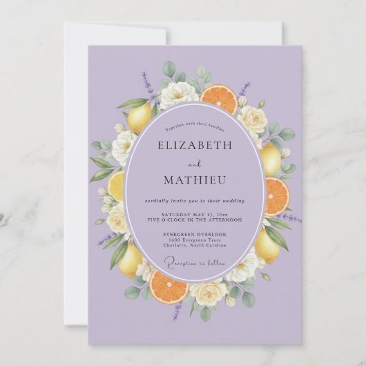 Invitation Mariage Lavande Citron Eucalyptus (Devant)