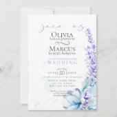 Invitation Mariage | Lavande d'aquarelle - Flore bleu poussié (Devant)
