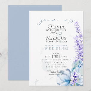 Invitation Mariage Lavande d'aquarelle - Flore bleu poussié