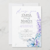 Invitation Mariage | Lavande d'aquarelle - Flore bleu poussié (Devant)