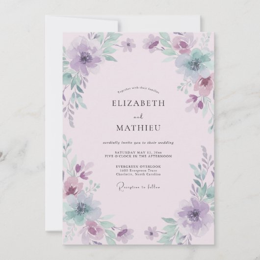Invitation Mariage Lavande Délicate Floraison (Devant)