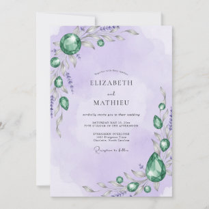 Invitation Mariage Lavande Émeraude Bijou Eucalyptus