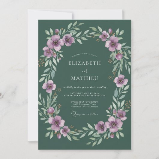 Invitation Mariage Lavande Feuillu Chasseur (Devant)