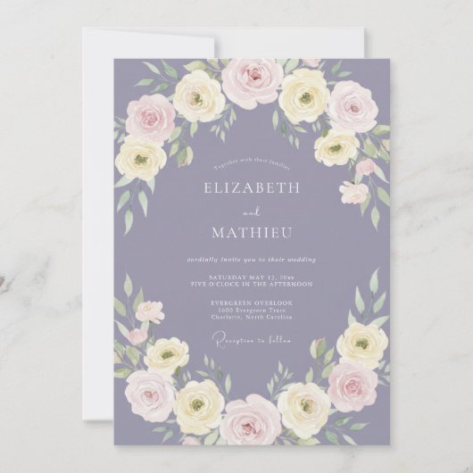 Invitation Mariage Lavande Fleur Pâle (Devant)