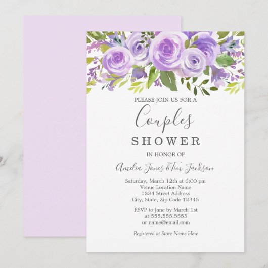 Invitation Mariage Lavande Fleur Rose Couple Shower (Devant / Derrière)