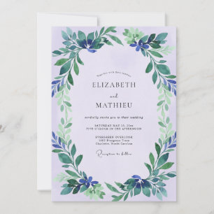 Invitation Mariage Lavande Indigo Feuillage Eucalyptus