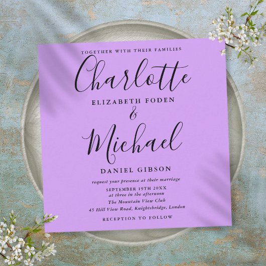 Invitation Mariage Lavande Lilas Orchidée Écriture Élégante