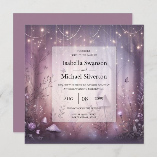 Invitation Mariage Lavande magique Fairy Lights (Devant / Derrière)