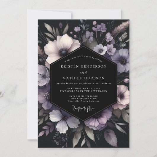Invitation Mariage Lavande Noir Bloom (Devant)