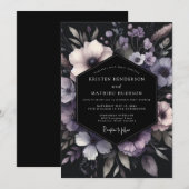 Invitation Mariage Lavande Noir Bloom (Devant / Derrière)