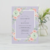 Invitation Mariage Lavande Pêche Paeonie (Debout devant)