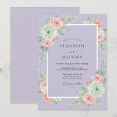 Invitation Mariage Lavande Pêche Paeonie (Devant / Derrière)