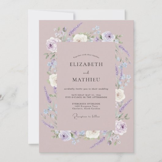 Invitation Mariage Lavande Raffiné Mauve (Devant)
