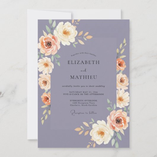 Invitation Mariage Lavande Rosé Fleurie (Devant)