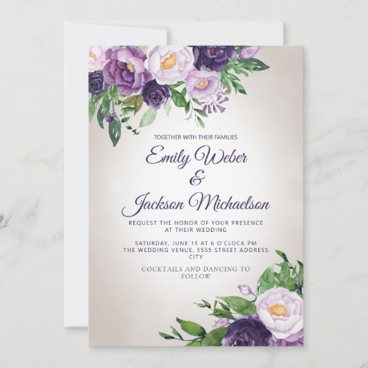 Invitation Mariage Lavande Violet Greenery (Devant)