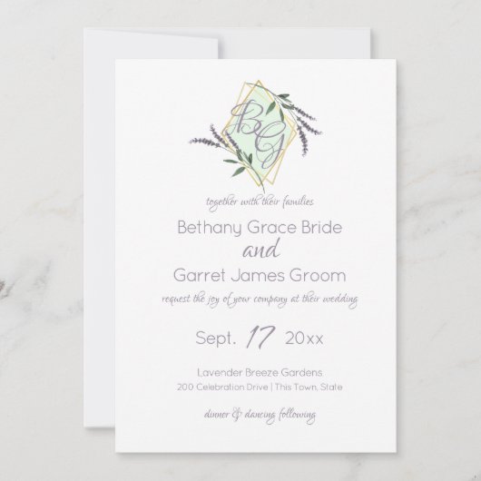 Invitation Mariage Lavender et Sage Monogram (Devant)