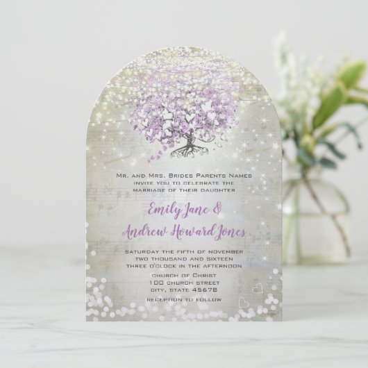 Invitation Mariage Lavender Fairytale Lumières et étoiles (Debout devant)