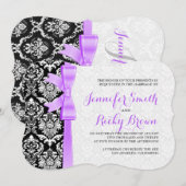 Invitation Mariage Lavender Ruban Noir Et Blanc Damas (Devant / Derrière)